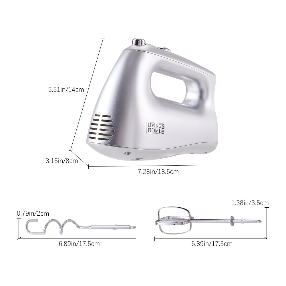250w Silver Hand Mixer Electric Whisk With 5 Speeds
