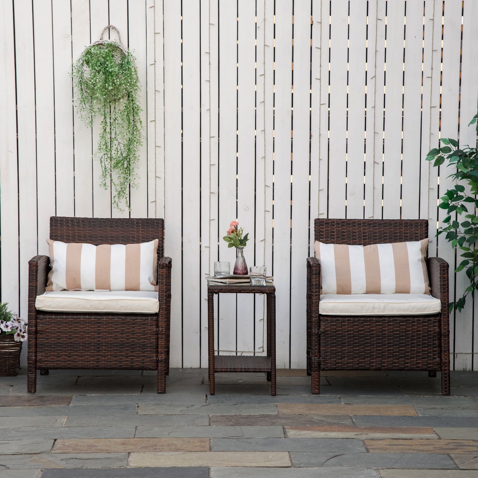 Outsunny 3 Pieces Rattan Bistro Set With Pillows And Cushions
