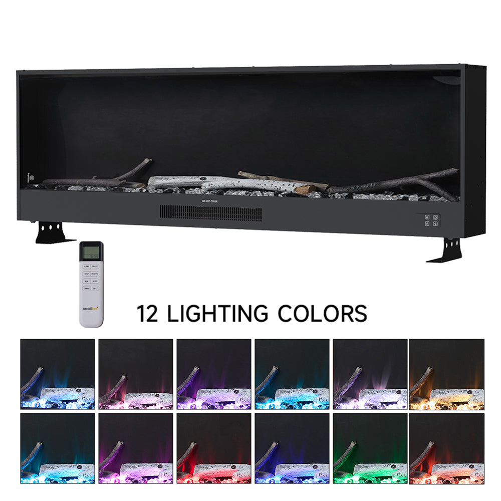 Modern Electric Fireplace – 12 Flame Colors, 6 Brightness Levels, Smart App & Remote Control, High-carbon Steel Housing | Large | Black