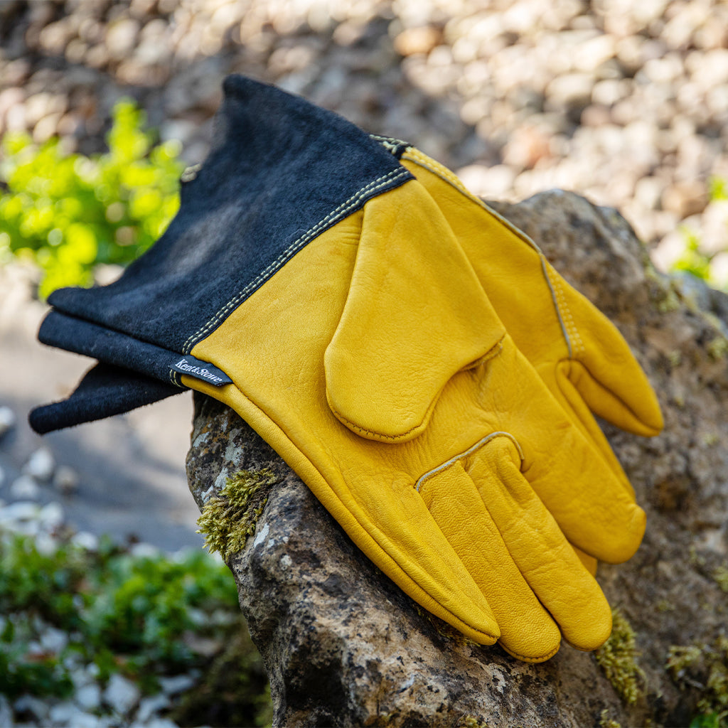 Luxury Leather Gauntlet Gloves, Golden Yellow | Large | Yellow