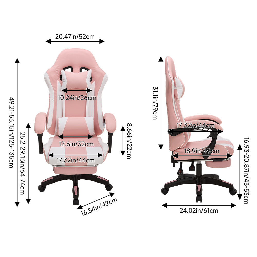 Rgonomic Gaming Chair With Adjustable Height & Backrest Office Computer Chair With Footrest And Pillow | Pink