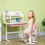 Kids Desk And Chair Set With Storage Shelves, Washable Cover | Pink
