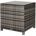 Rattan Garden Side Table Wicker Patio With Tempered Glass