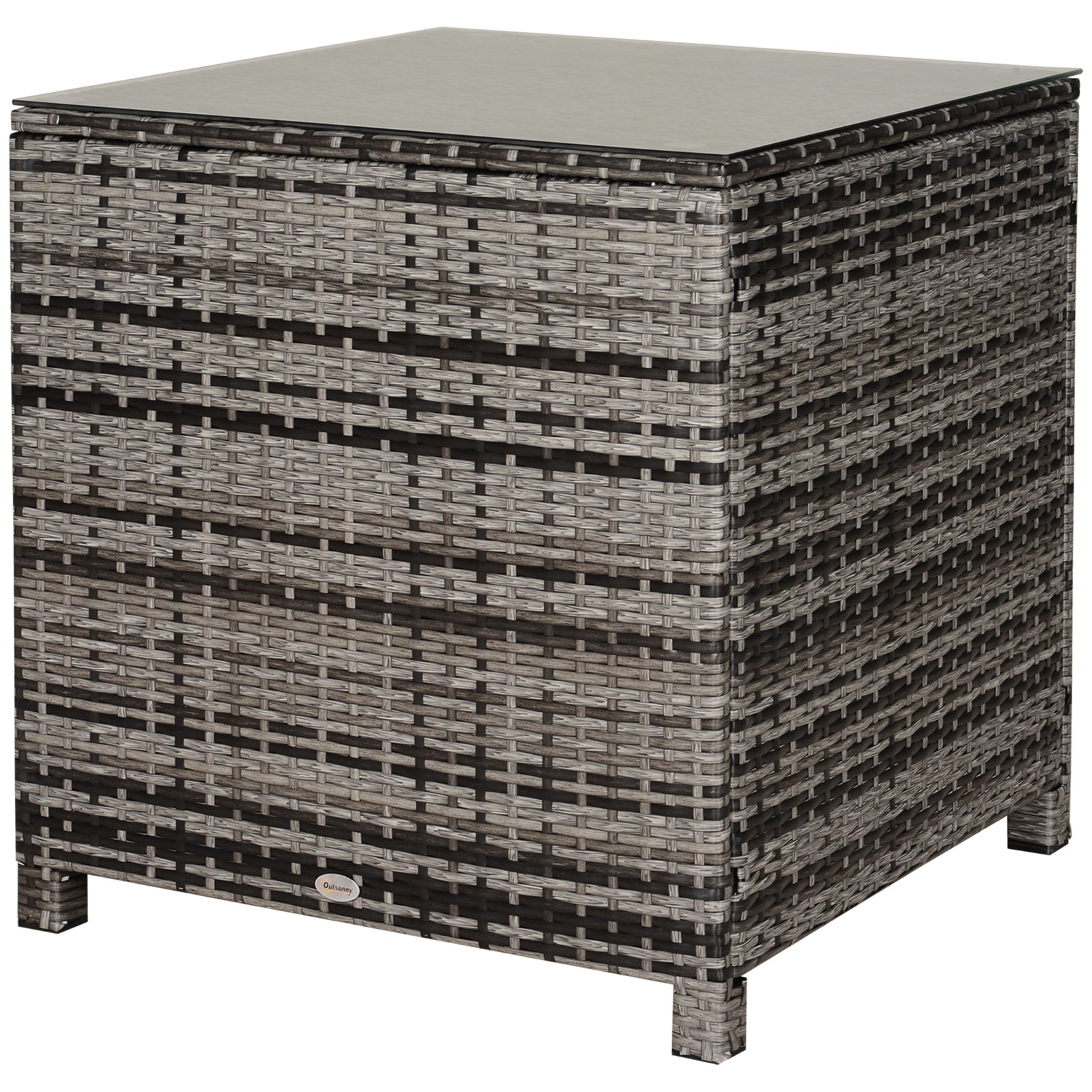 Rattan Garden Side Table Wicker Patio With Tempered Glass