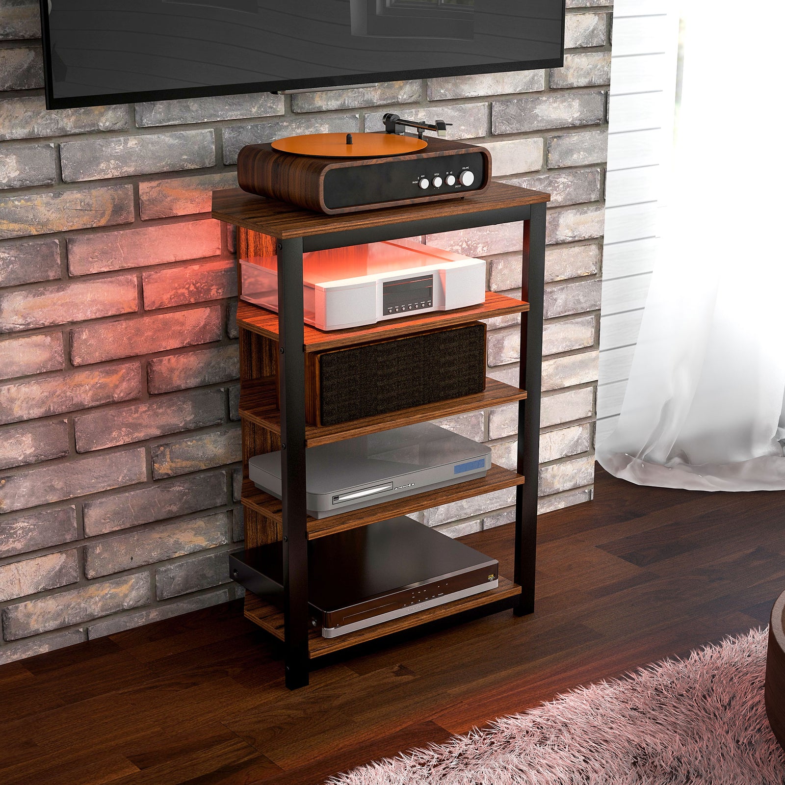 HOMCOM Tv Stand With Lights, 4-tier Storage Shelves For Tvs Up To 29"