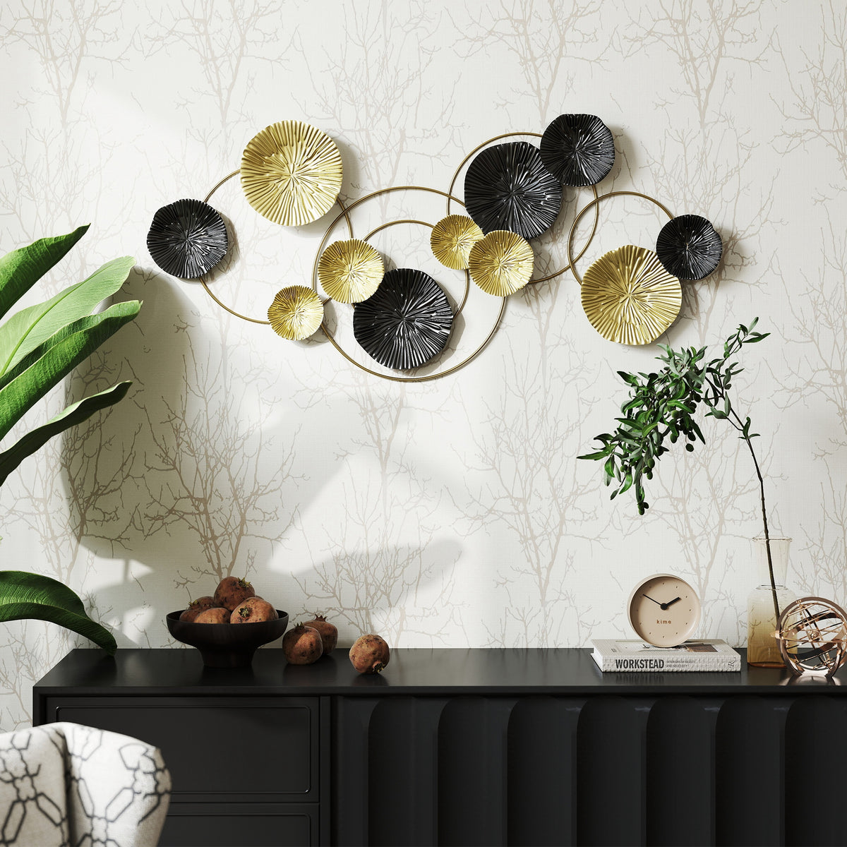 HOMCOM Hanging Wall Sculpture With Modern Lotus-leaf Design, Metal Wall Art