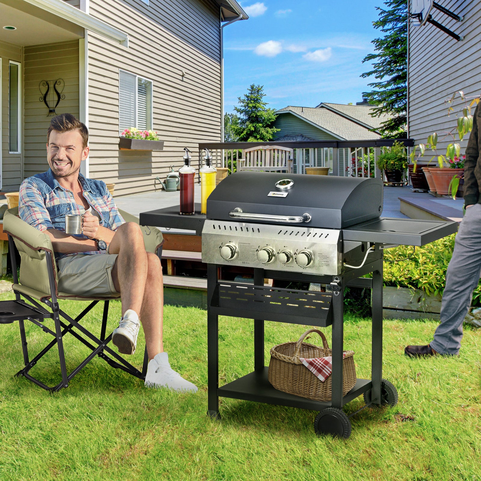 Gas Burner Bbq Grill With Wheels | Medium | Black