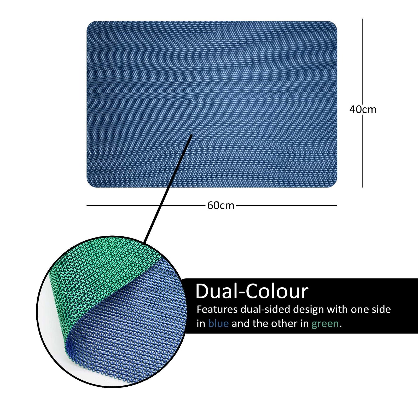 Reversible Pvc Shower Mat In Dual-colour | 40 x 60cm | Blue & Green