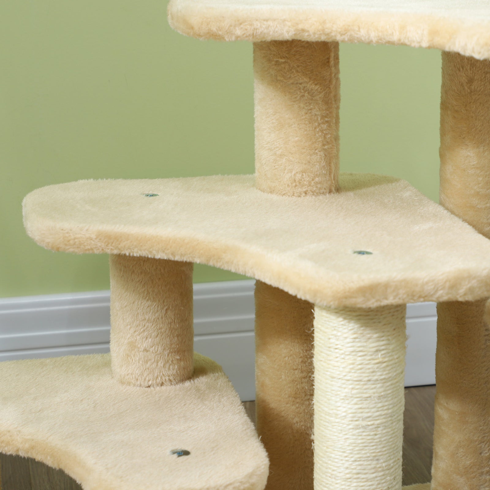 Cat Tree 2 In 1 Pet Stairs W/ Scratching Tickling Post, Beige