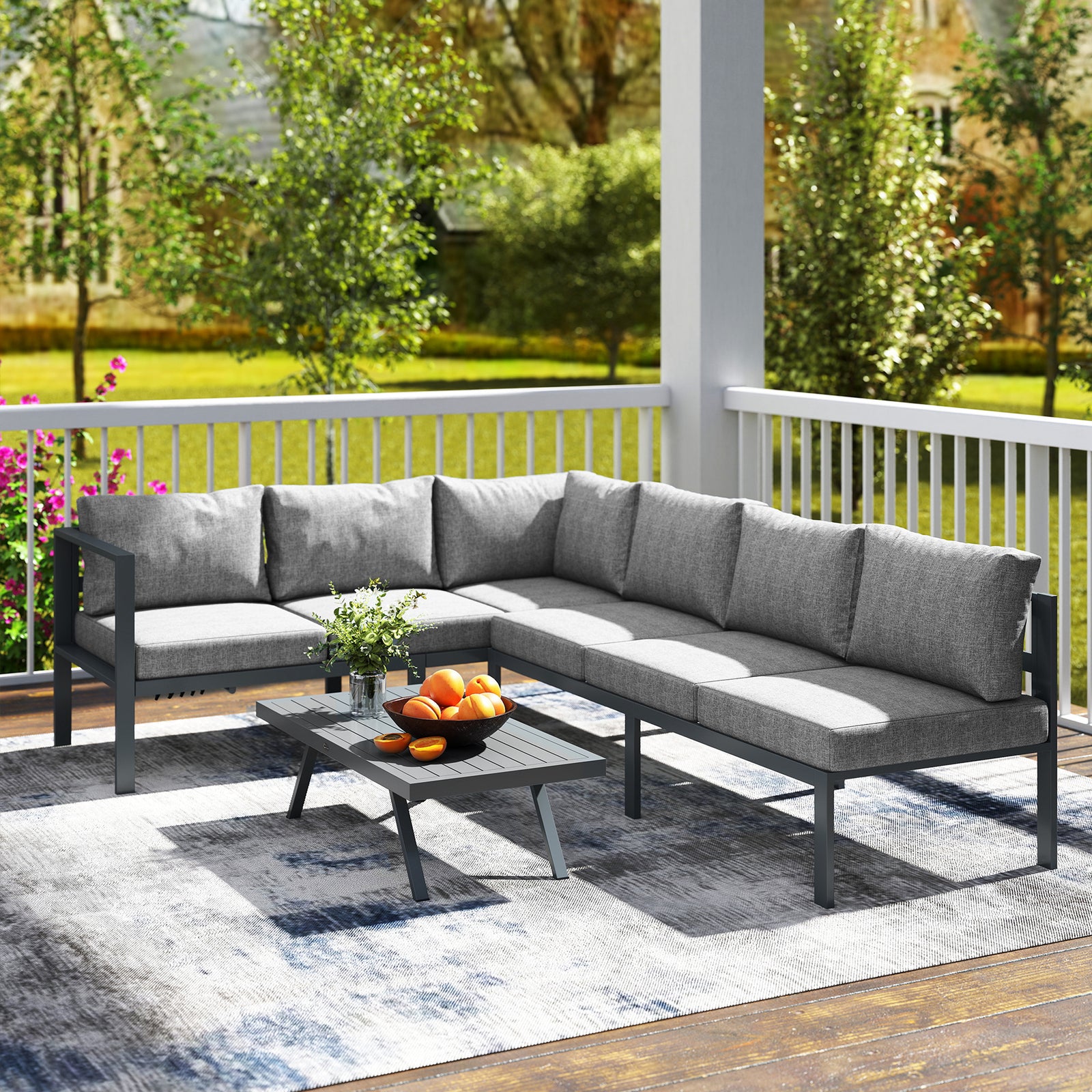 Outsunny Patio Furniture Set Adjustable Backrest L-shaped Dark Grey