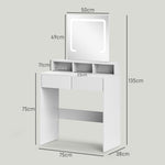 HOMCOM Dressing Table With Mirror, Led Lights, Drawers, For Bedroom, White