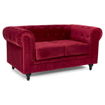 Button Tufted Velvet Living Room Sofa - 2 Seater | Red