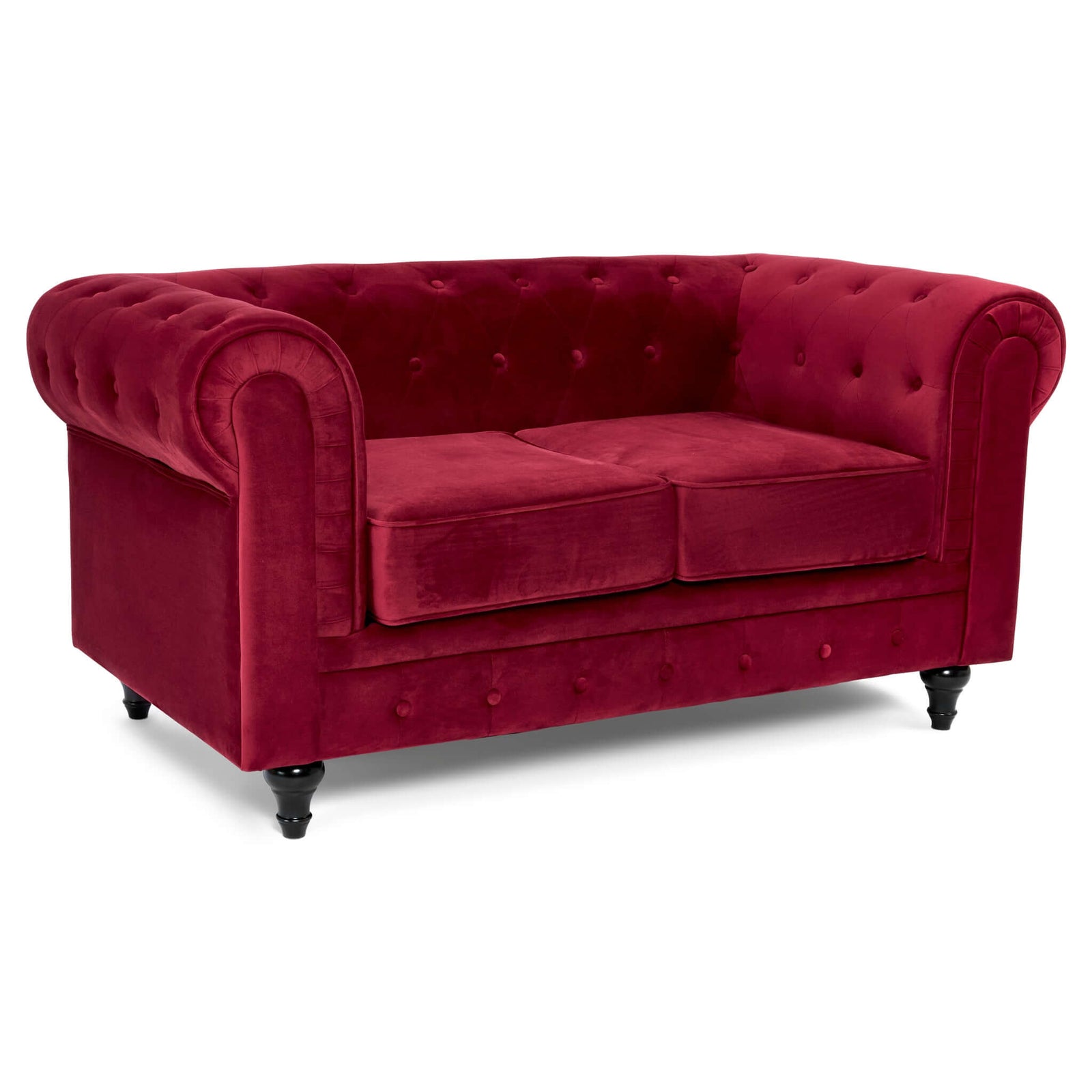 Button Tufted Velvet Living Room Sofa - 2 Seater | Red