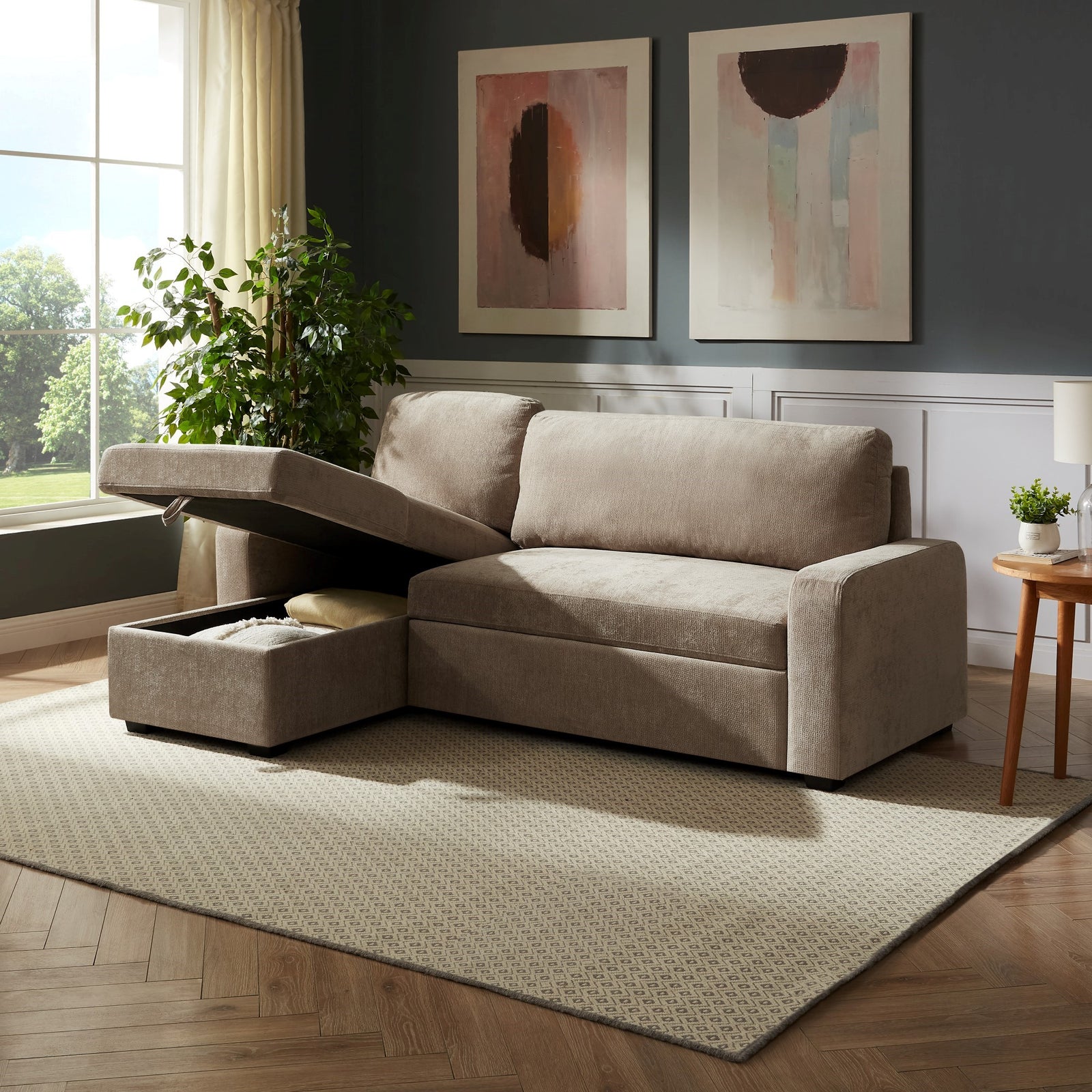 Coeburn Reversible Corner Sofabed With Storage | Light Brown