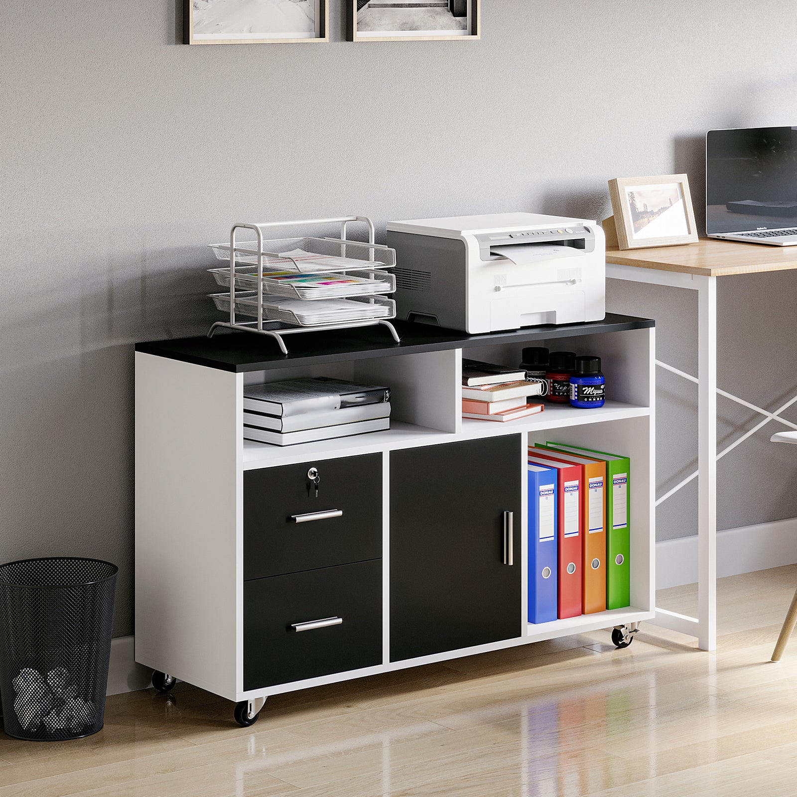 HOMCOM Office Mobile Cabinet Storage Organizer With Castor
