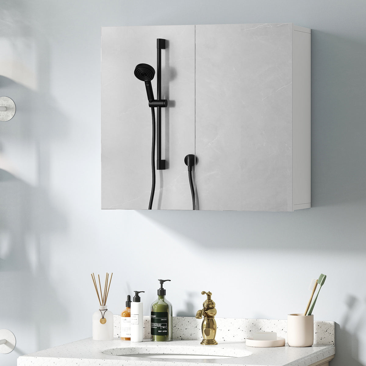 HOMCOM Bathroom Mirror Cabinet With 2 Doors And Adjustable Shelf, White