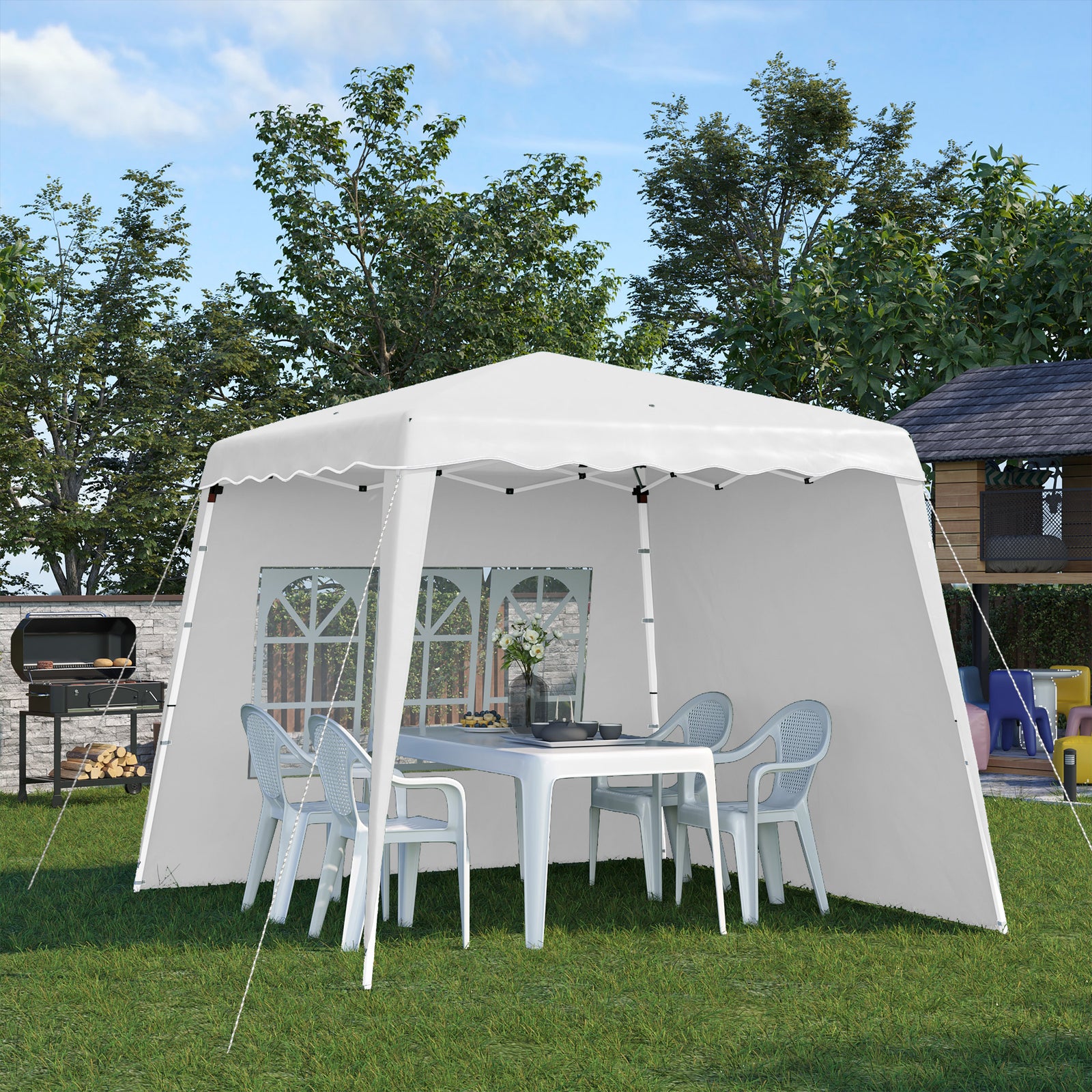 Uv50+ Pop Up Gazebo Canopy Tent With Carry Bag, 2.4 X 2.4m | White