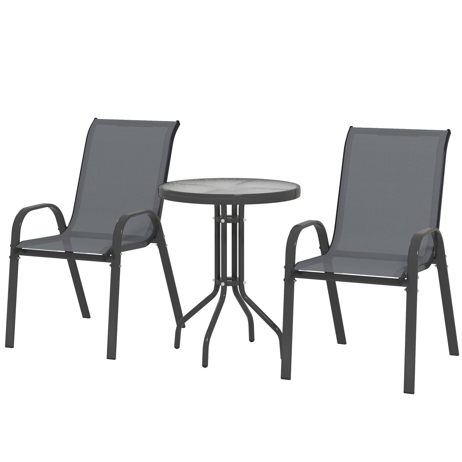 Garden Bistro Set, Small Garden Set W/ Stackable Chairs | Dark Gray
