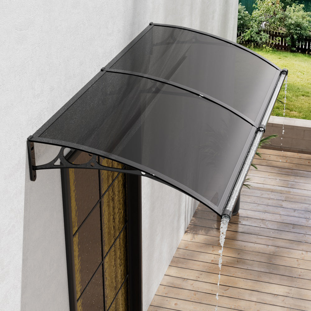 1-2m W x 1m D Curved Outdoor Door Window Awning Canopy | Large | Dark Grey