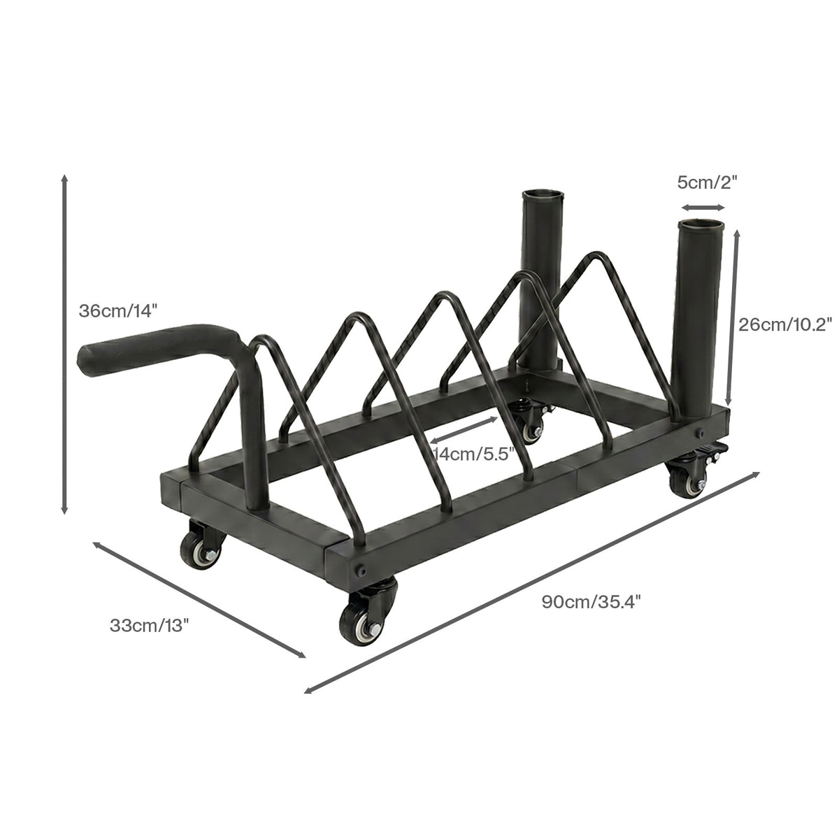 Centra Weight Plate Rack With 4 Plate Slots Wheels Horizontal Barbell Storage
