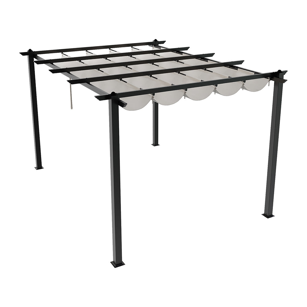 3m X 4m Aluminium Outdoor Retractable Pergola,with Pu-coated Polyester，flat Roof Sunshade Canopy For Patio Or Garden
