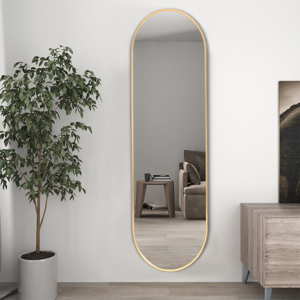 40x150cm Modern Oval Metal Full Length Wall Mirror Gold