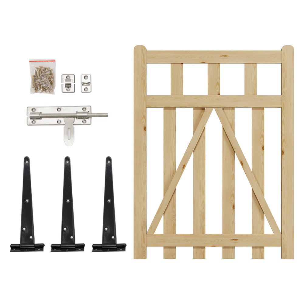 76cm/90cm/120cm Wx120cm H Classic Wooden Garden Gate With Lock Natural Finish, Vertical Slat Design | Medium | Natural