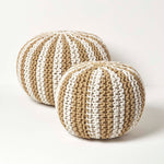 Knitted Pouffe Striped Footstool | 40cm x 30cm | Cream