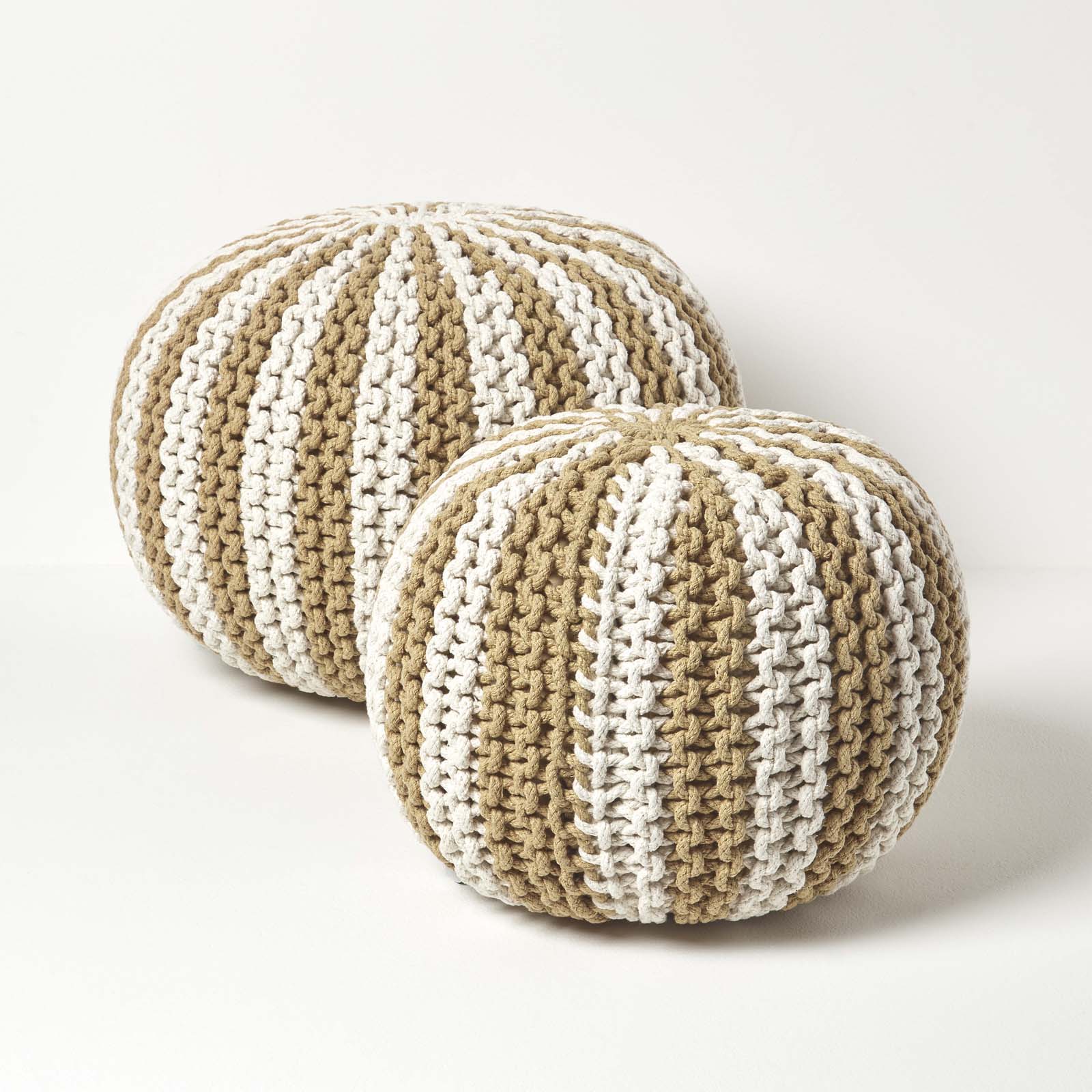 Knitted Pouffe Striped Footstool | 40cm x 30cm | Cream