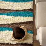 California Wave Geometric Shaggy Rug Deep Pile | 200cm x 290cm | Teal