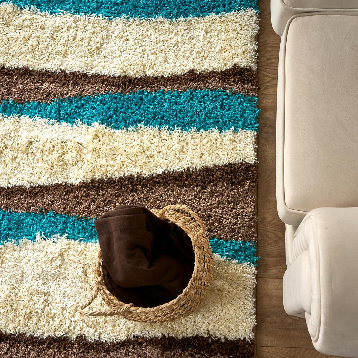 California Wave Geometric Shaggy Rug Deep Pile | 200cm x 290cm | Teal