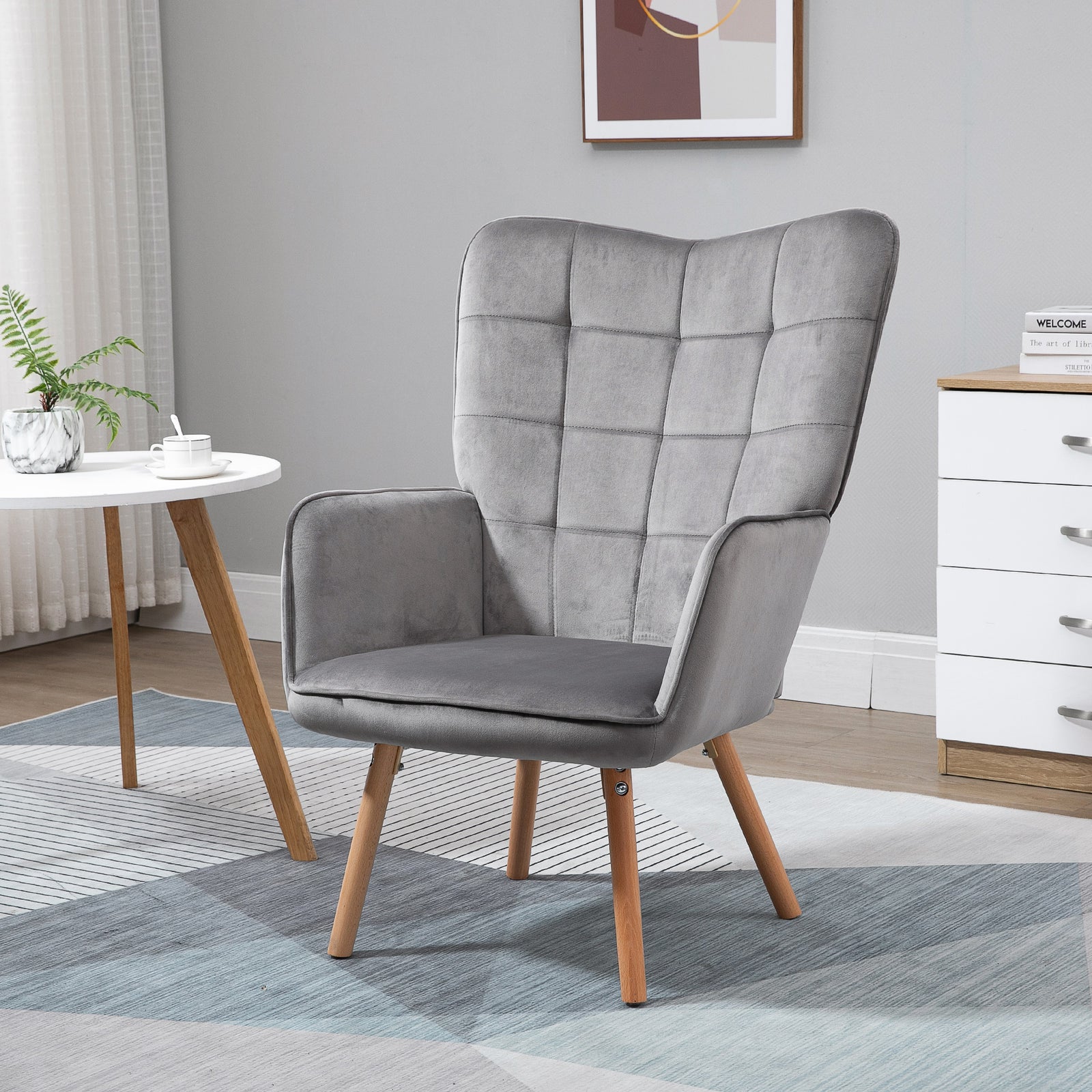 Accent Chair Velvet-touch Tufted Wingback Armchair | One Size | Gray
