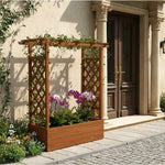 Raised Garden Bed With Integrated Trellis And Overhead Slats