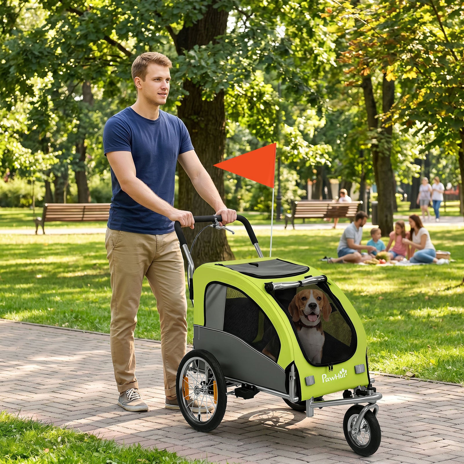 2 In 1 Pet Stroller Dog Bike Trailer For Medium Dogs, Green
