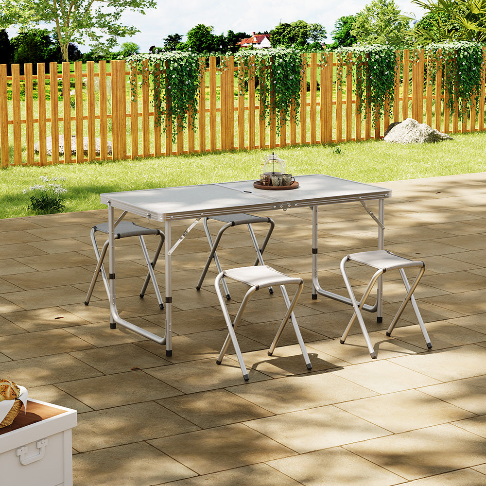 5 Pieces Garden Dining Set Folding Picnic Table With Portable Lightweight Aluminium Table Stools Set