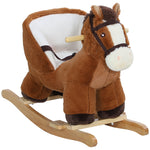 Kids Rocking Horse W/ Sound, Safety Belt - Brown