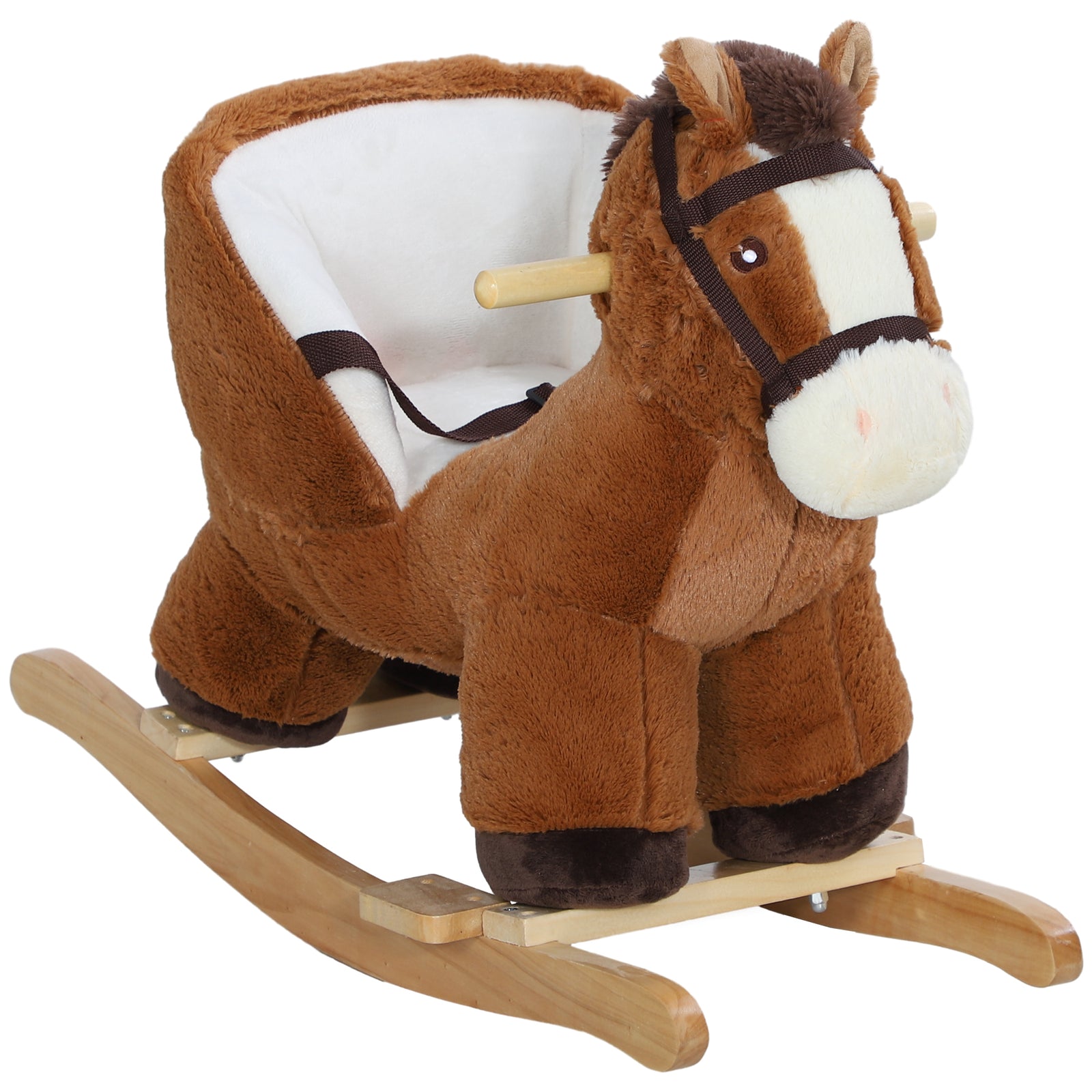 Kids Rocking Horse W/ Sound, Safety Belt - Brown