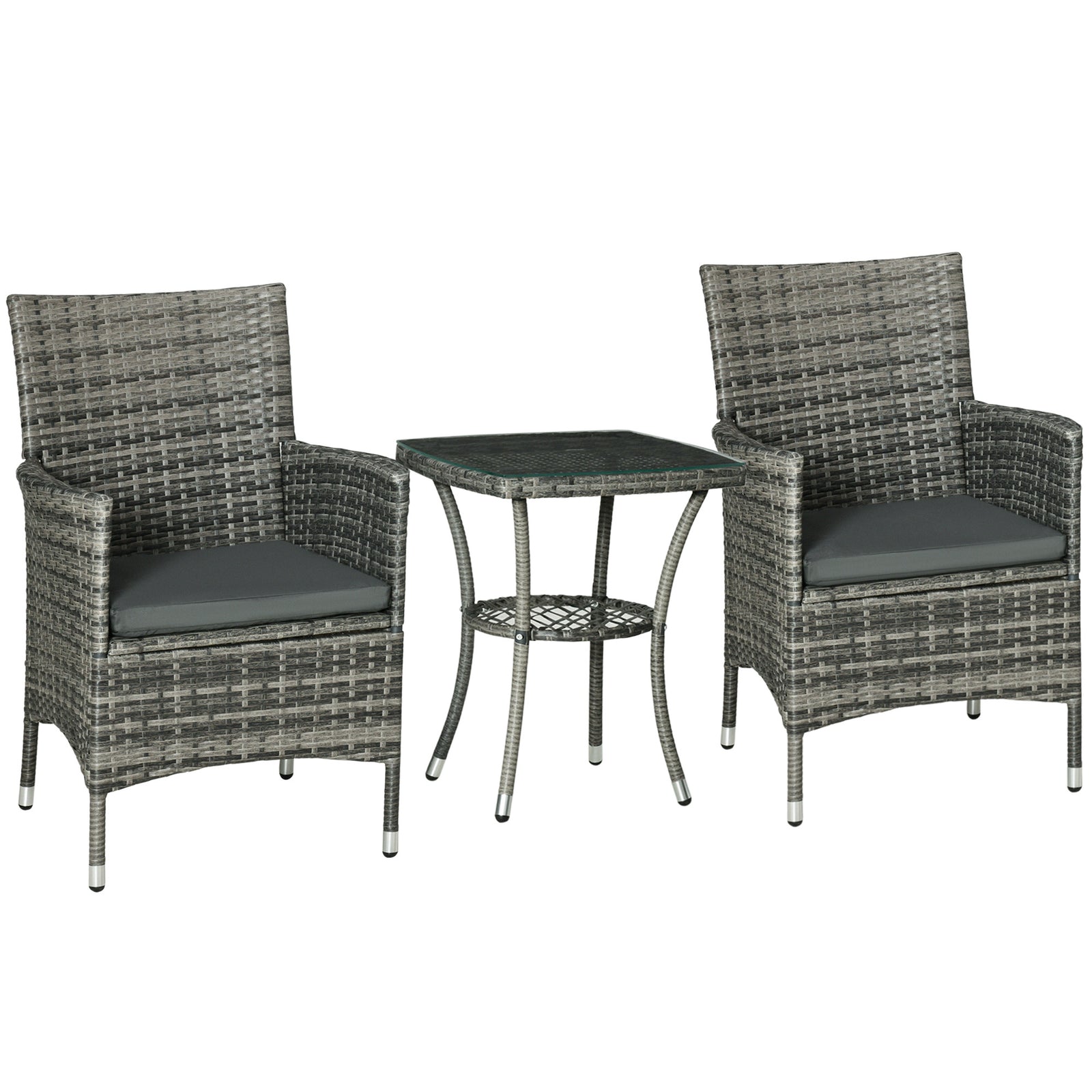 Rattan Bistro Set Garden Chair Table Patio Outdoor | Dark Gray