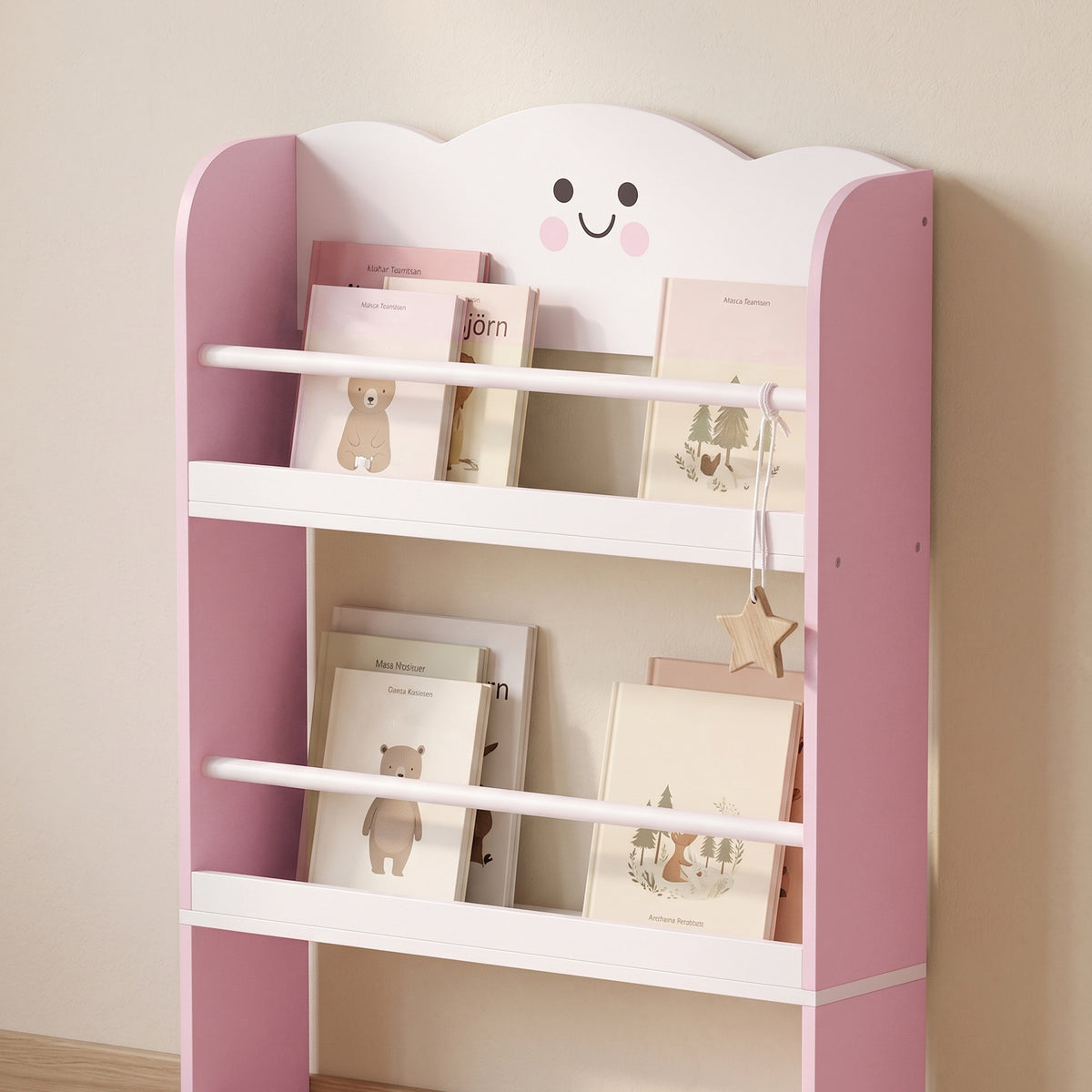 AIYAPLAY Kids Bookshelf Bookcase With 4-tier Shelves For Living Room, Pink