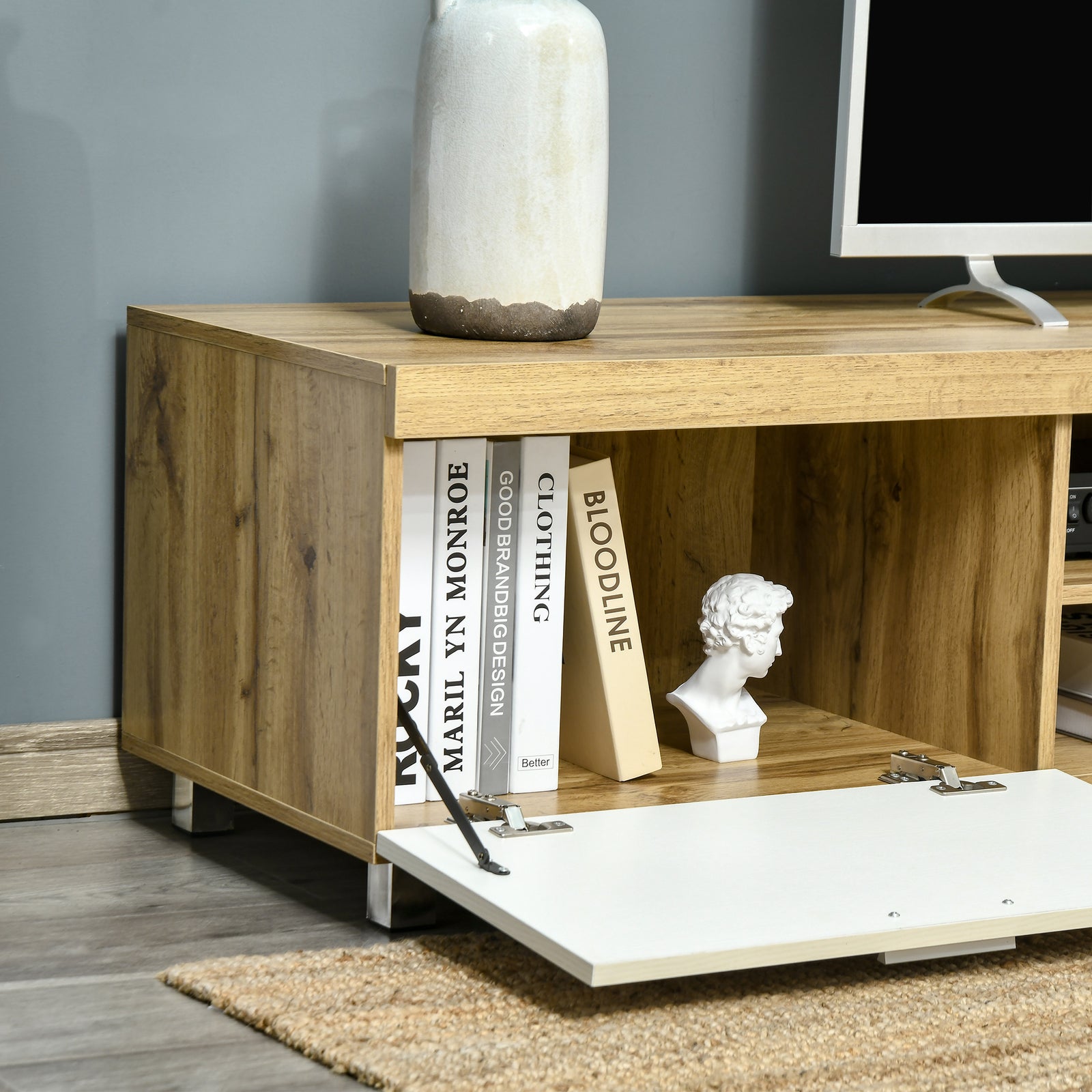Modern Tv Unit With Cabinet Shelf Oak