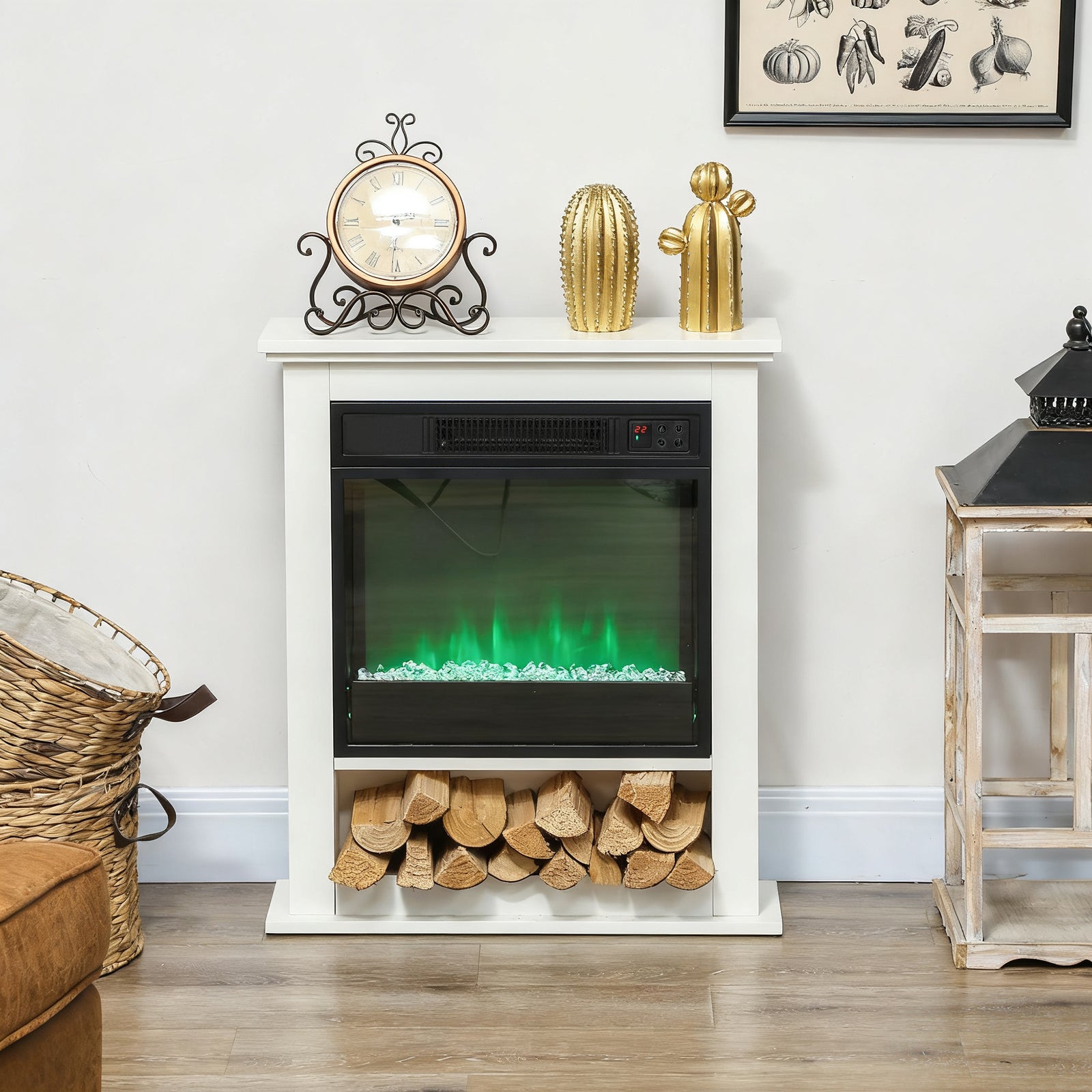 1800w White Electric Fire Reach Up To 30㎡ Space