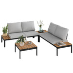 4 Seater Garden Corner Sofa Set W/ Removable Thick Cushions | Tan