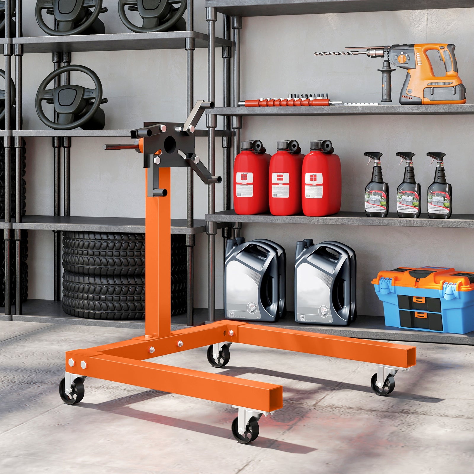 HOMCOM 570 Kg Rotating Engine Stand With Adjustable Head, Orange