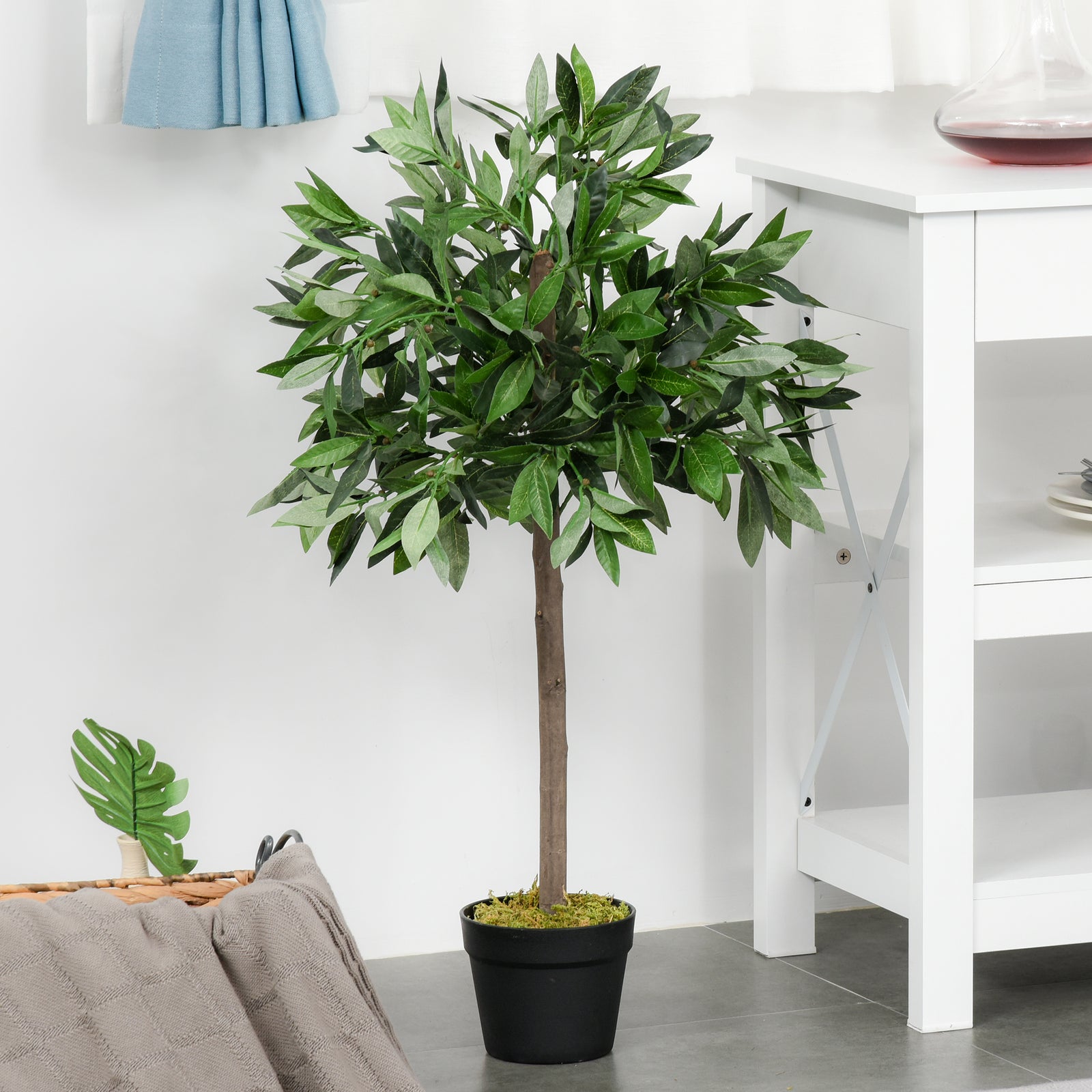2 Pcs 90/120cm Artificial Bay Laurel Topiary Trees With Pot | Medium | Green