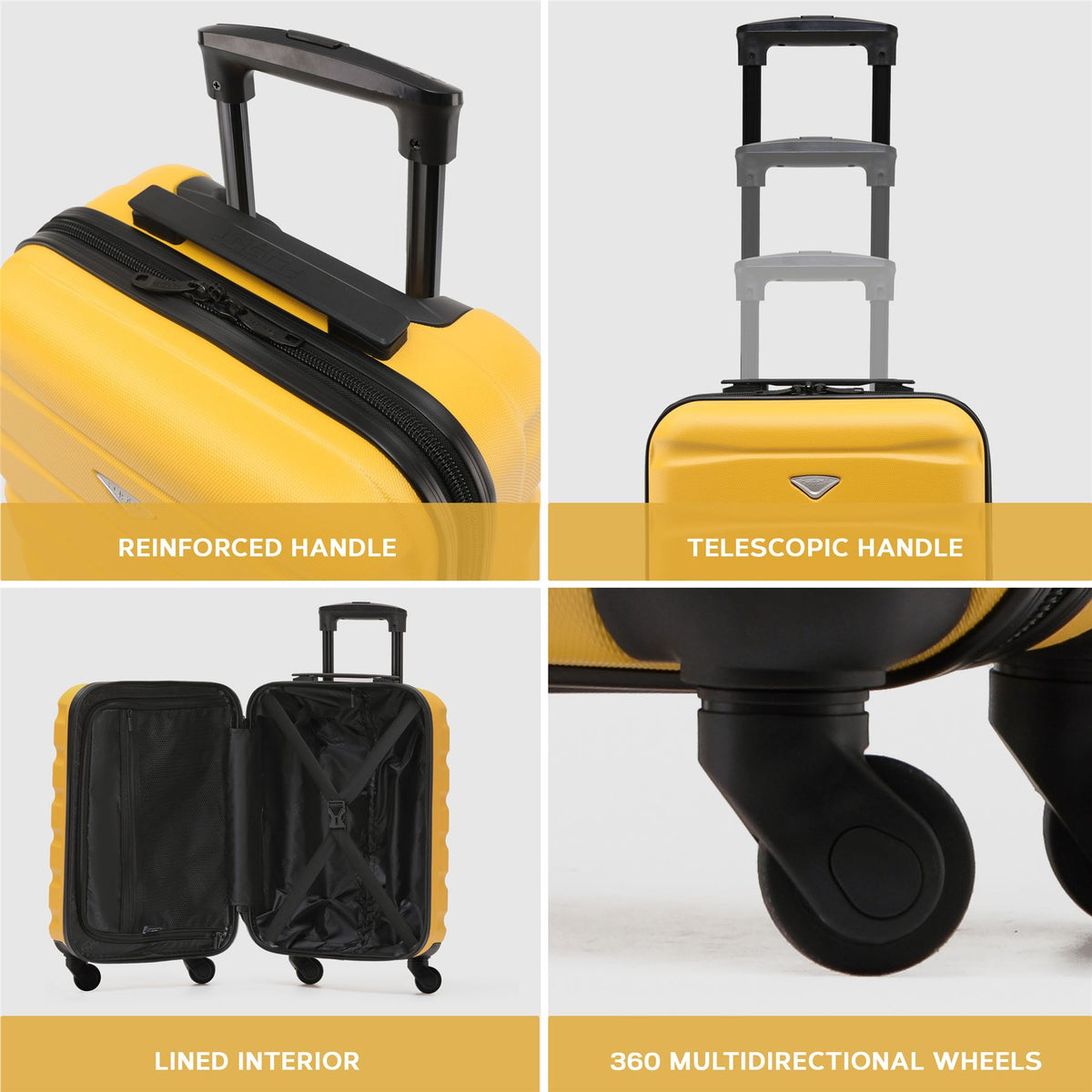 Set Of 3 Hard Shell Suitcase Cabin & Check In Cases With Tsa Lock - Overhead Cabin With Medium & Large Check-in Bag | Set of 3 | Yellow & Black