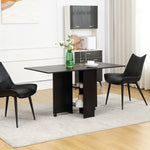 Mobile Drop Leaf Dining Table Folding Desk W/ Wheels Shelves | Black
