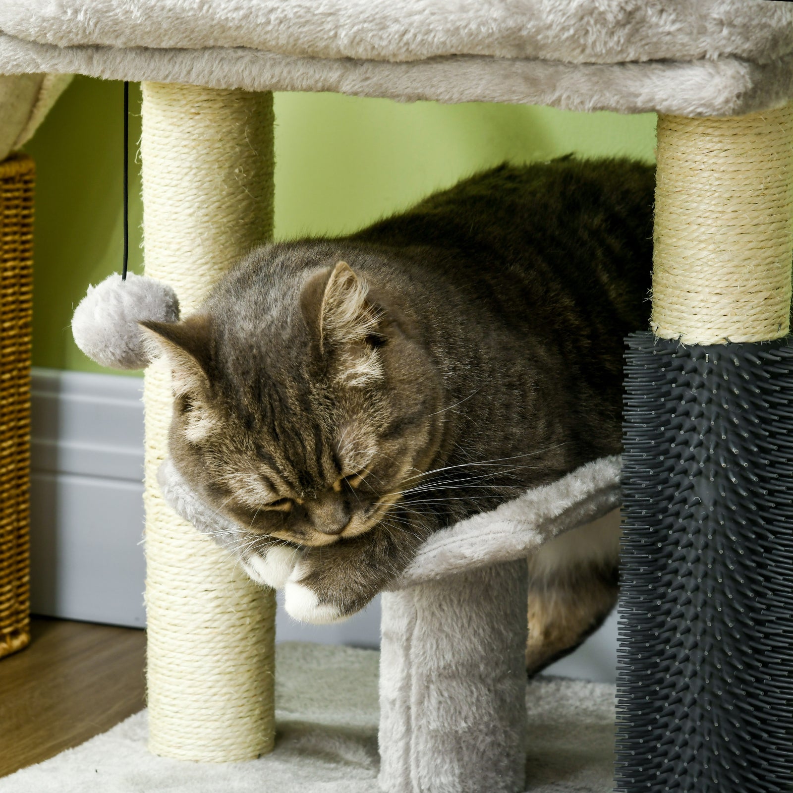Small Cat Tree Tower W/ Scratching Posts, Bed, Perch, Self Groomer, Toy