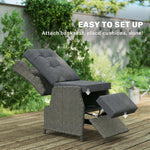 Rattan Garden Recliner Chair With Flip Table | Dark Grey