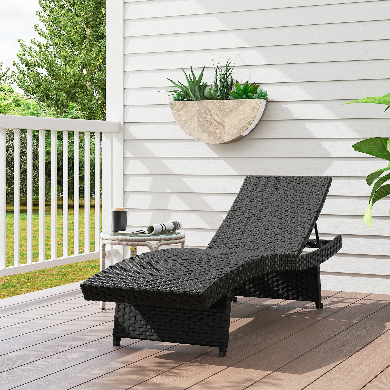 Pe Rattan Sun Lounger With 4-level Adjustable Backrest | Black