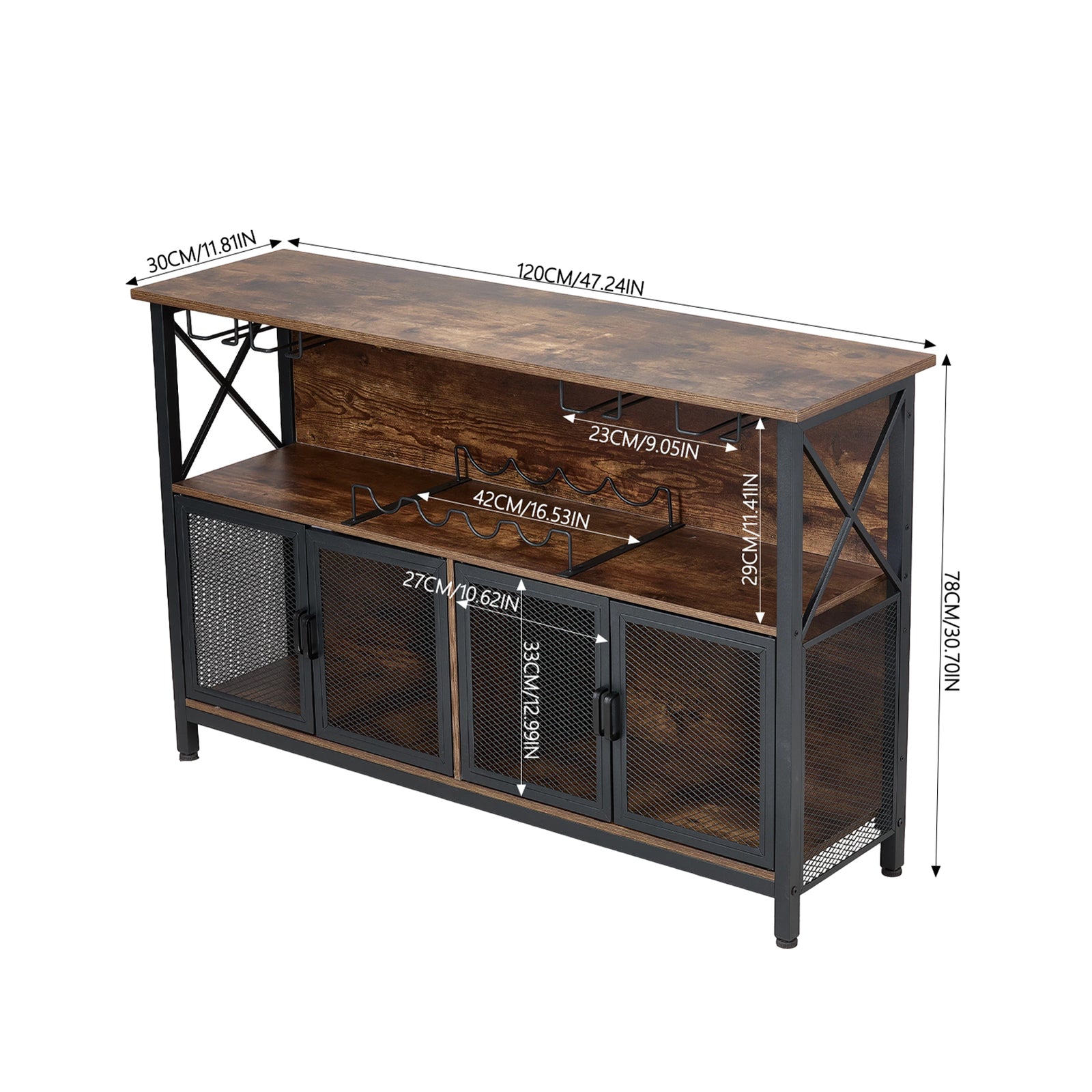 Industrial Wine Bar Cabinet With Metal Frame | Black